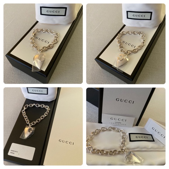 Gucci Sterling Silver Heart Cut-Out G Charm Logo Chain Bracelet 8” New Box $700 - Picture 5 of 16